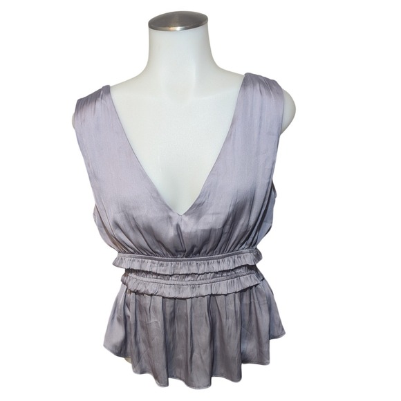 Storia Tops - Storia Peplum Top Women Medium Lavender Grey Excellent Smocked Open Back